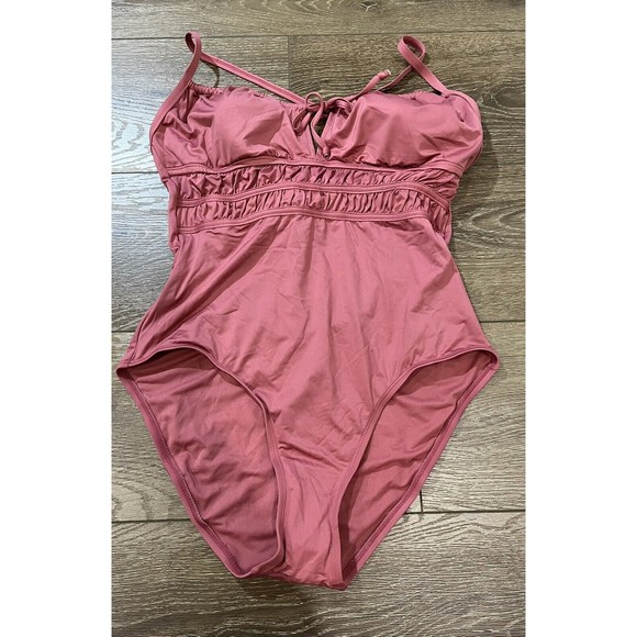 Women's Kona Sol Gathered Modern One Piece Swimsuit Mauvewood Large swim 1222 - Picture 3 of 10